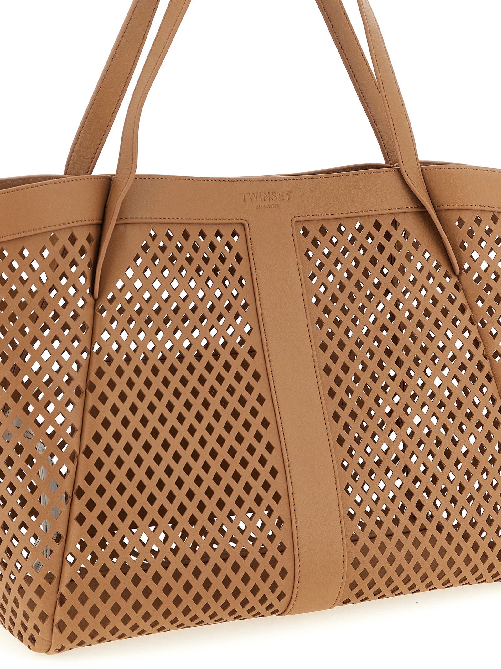 Twin Set Openwork Leather Tote Bag — Beige, view 3