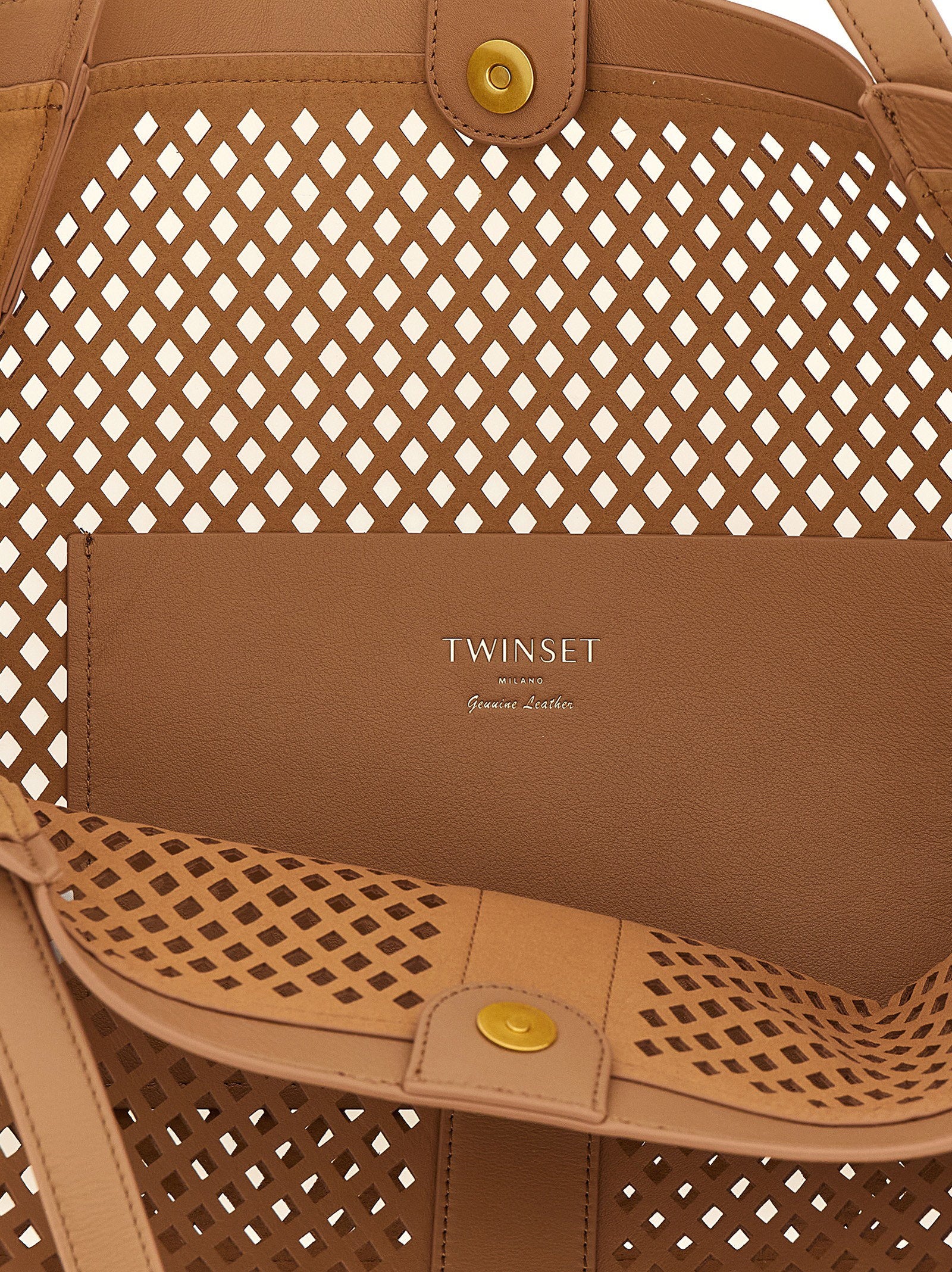Twin Set Openwork Leather Tote Bag — Beige, view 4