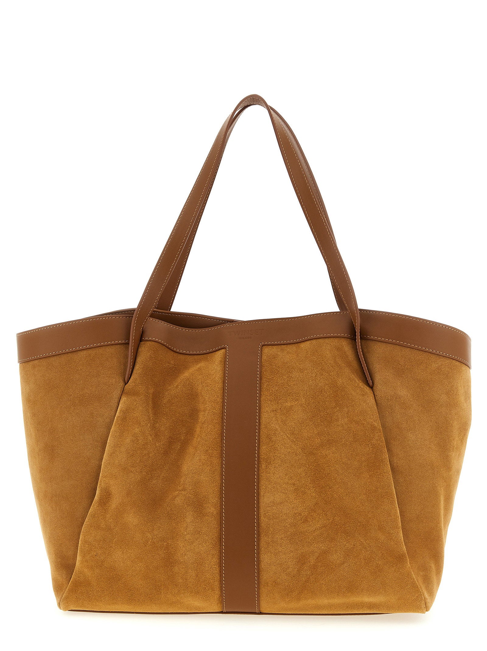 Twin Set Suede and Leather Tote Bag — Camel by Twin-Set