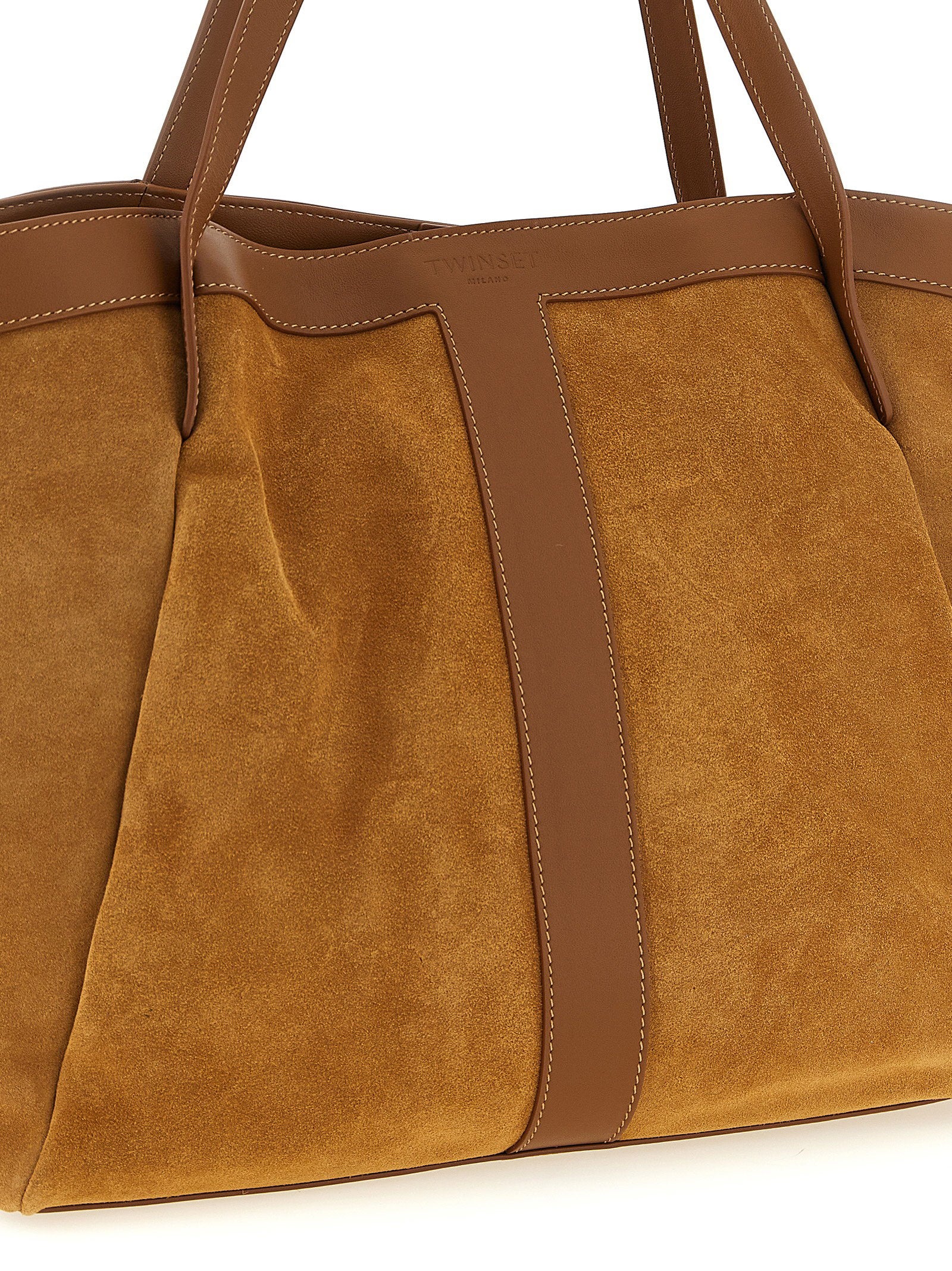 Twin Set Suede and Leather Tote Bag — Camel, view 3