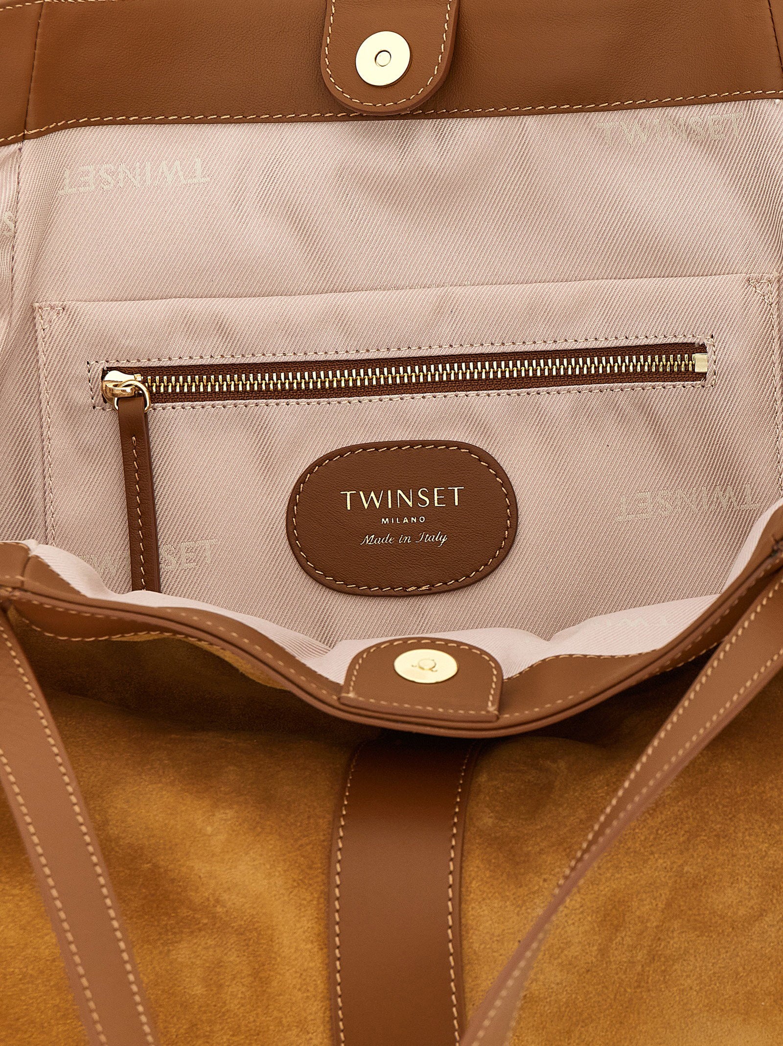 Twin Set Suede and Leather Tote Bag — Camel, view 4