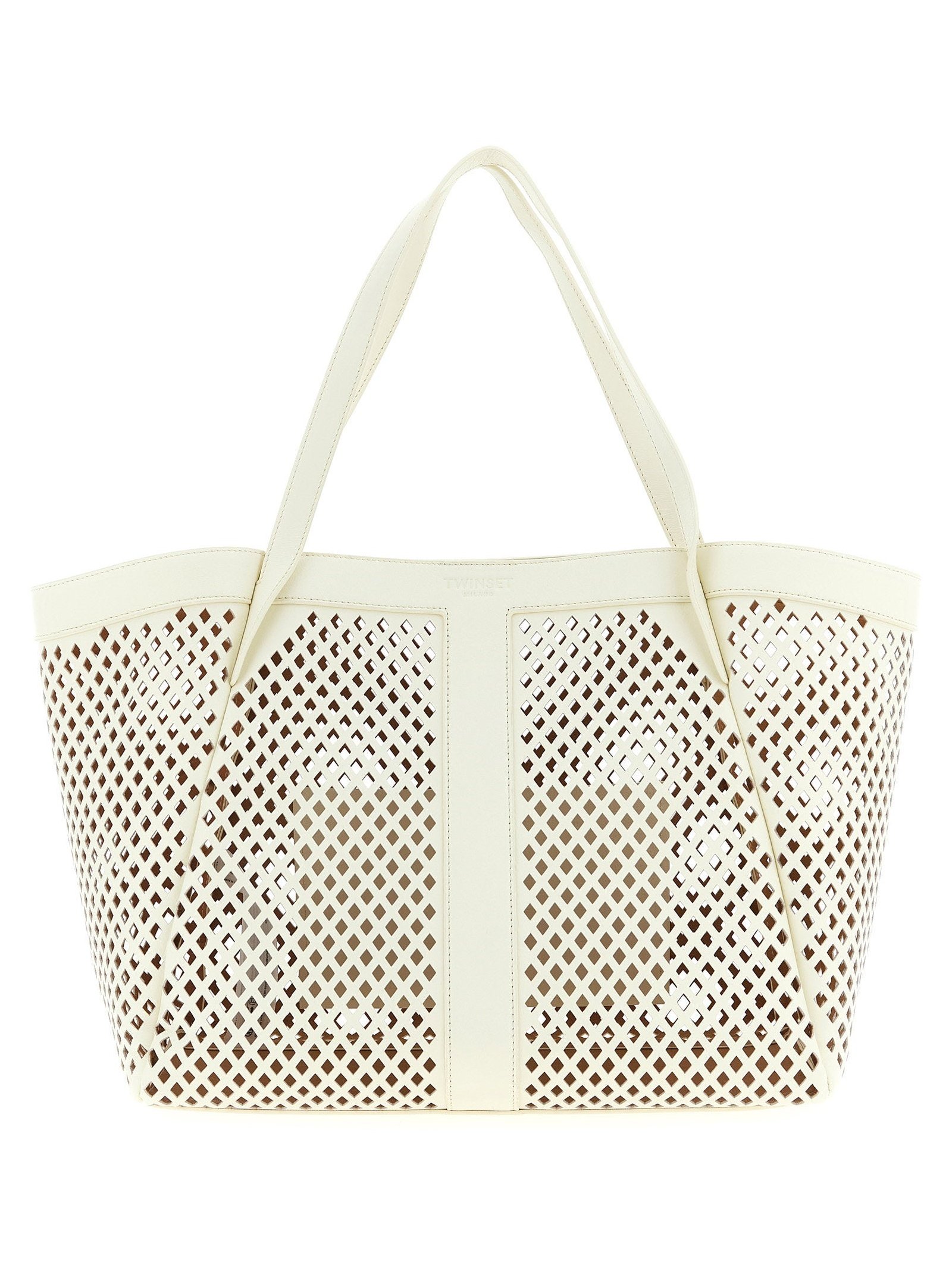 Twin Set Openwork Leather Tote Bag — Cream by Twin-Set
