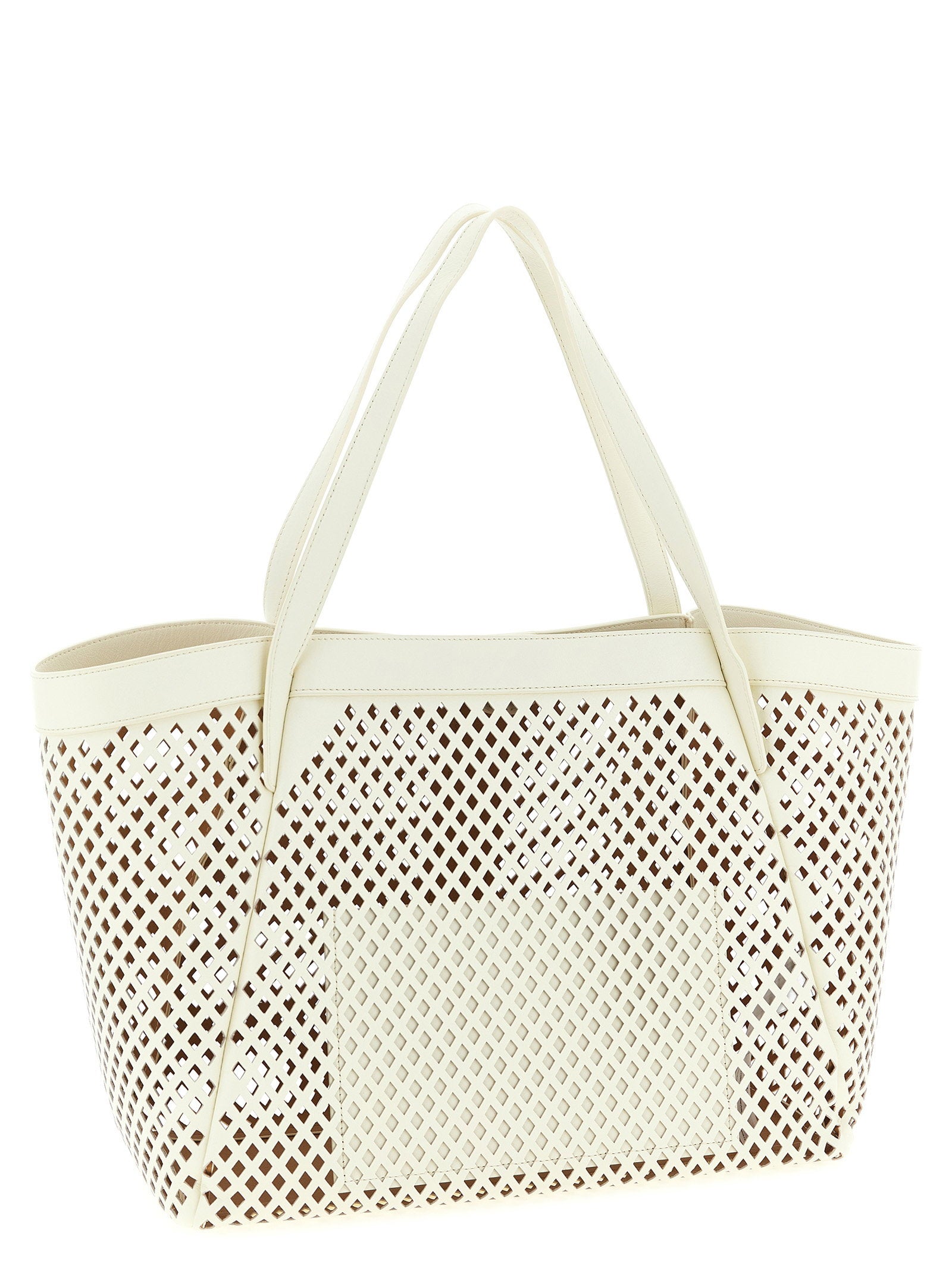 Twin Set Openwork Leather Tote Bag — Cream, view 2