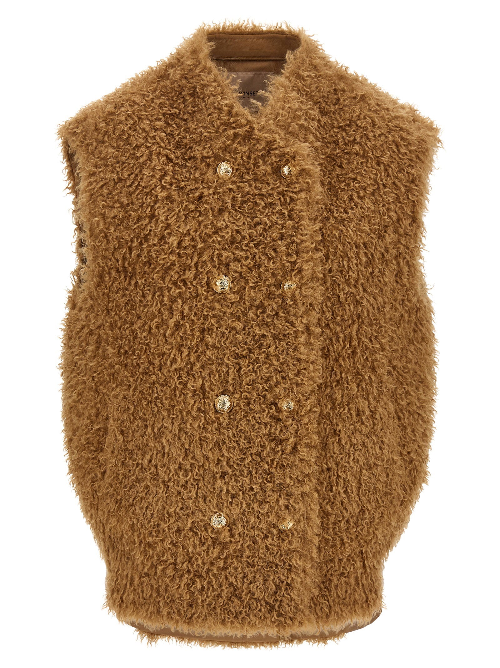 Twin Set Teddy Soft Double-Breasted Vest — Camel by Twin-Set