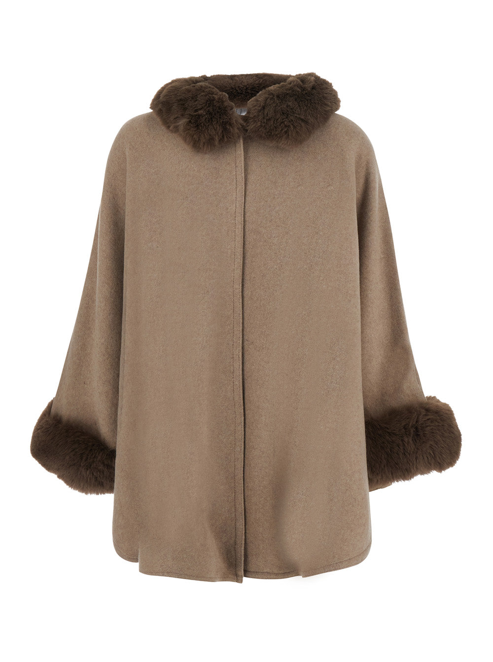 Twinset Fur-Trimmed Wool Blend Coat — Brown by Twinset