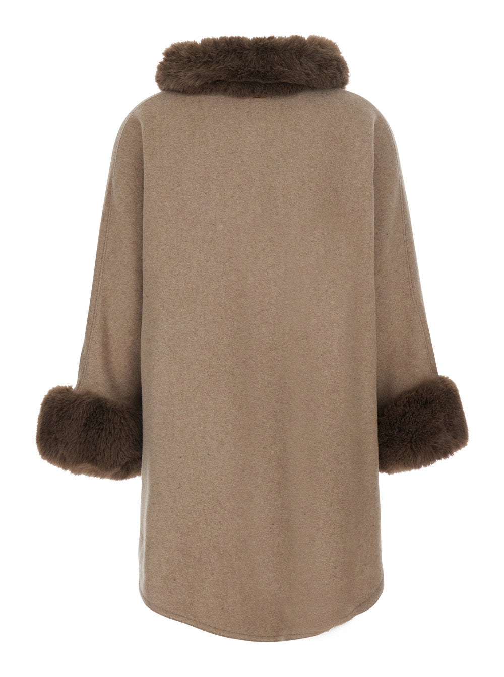 Twinset Fur-Trimmed Wool Blend Coat — Brown, view 2