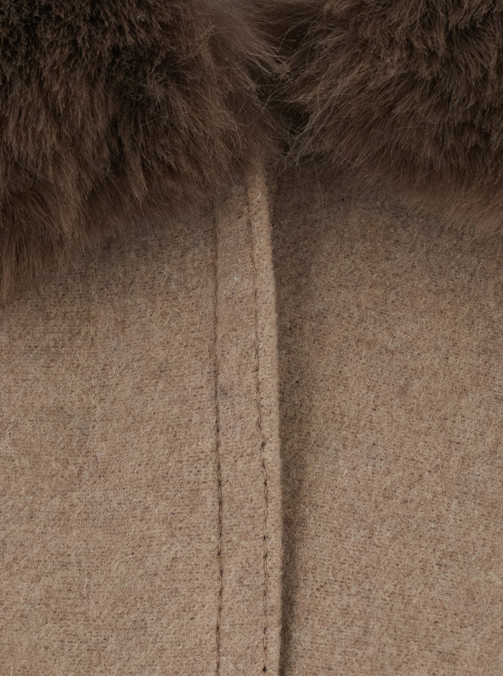 Twinset Fur-Trimmed Wool Blend Coat — Brown, view 3
