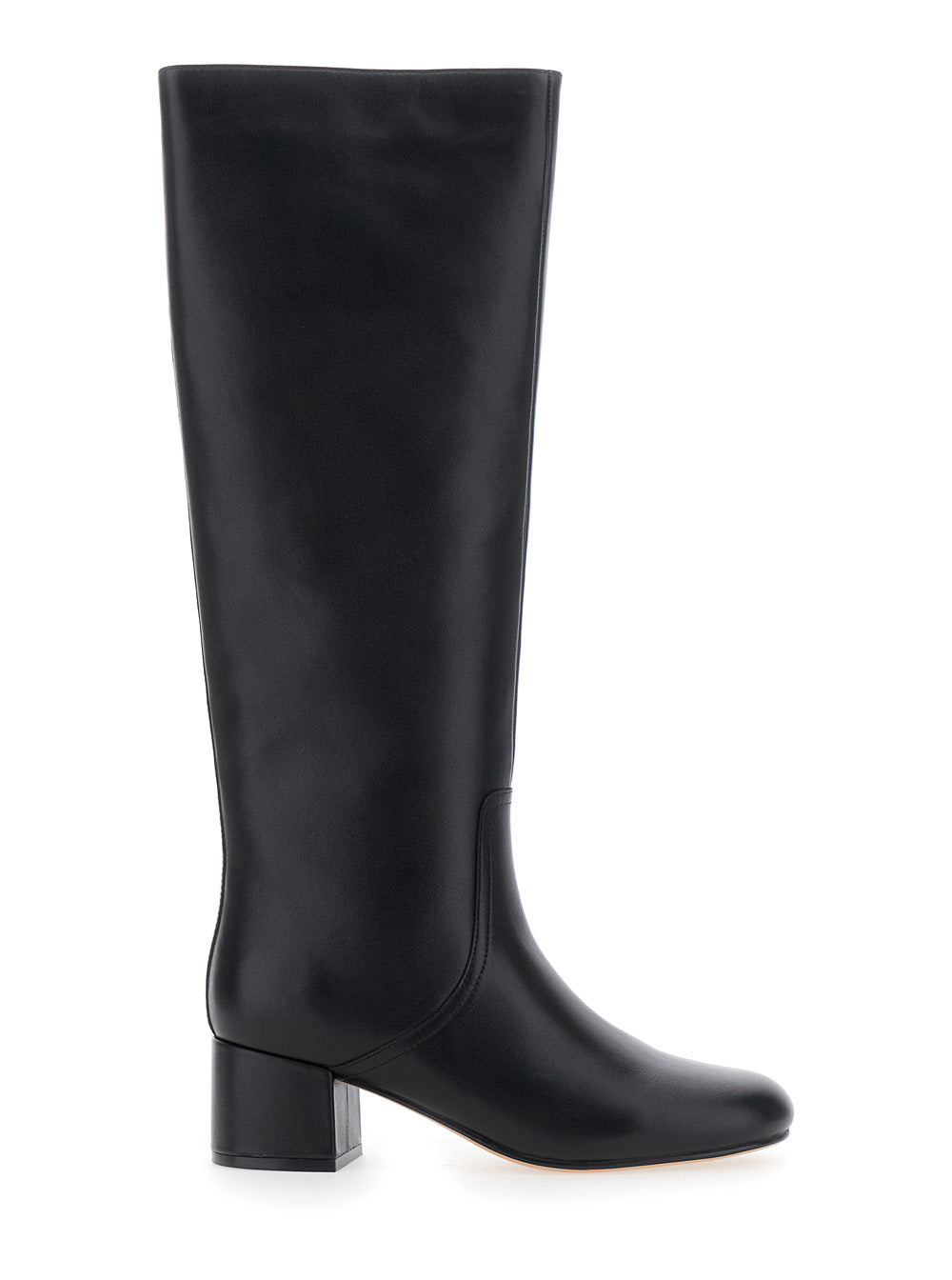 Twinset Leather Block Heel Knee-High Boot — Black by Twinset