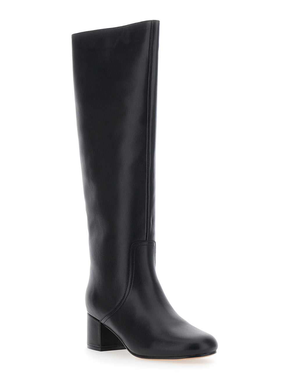Twinset Leather Block Heel Knee-High Boot — Black, view 2