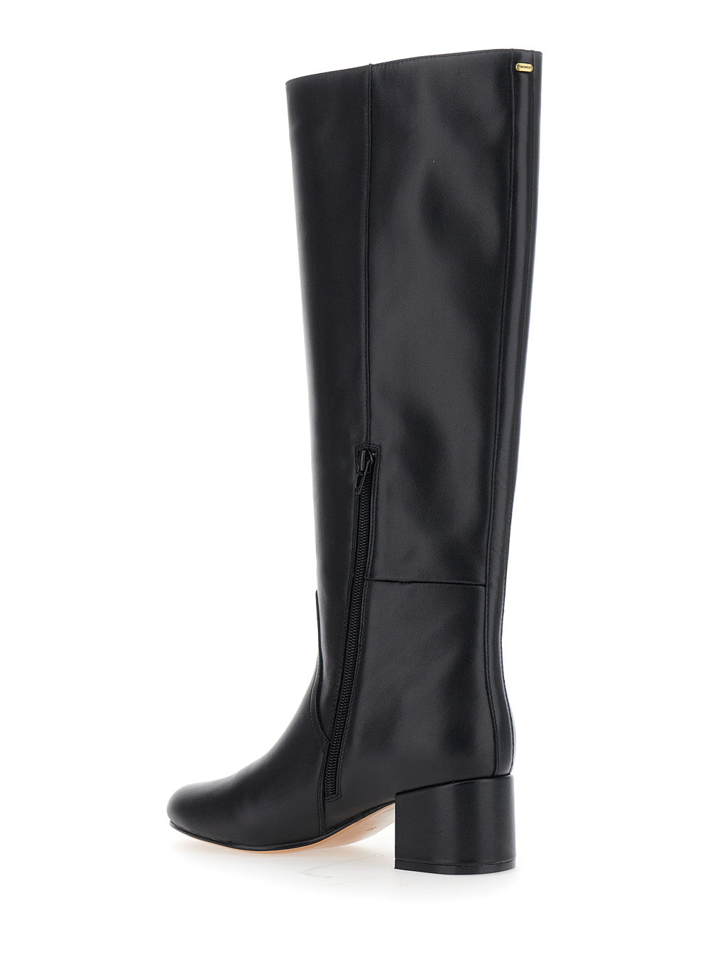 Twinset Leather Block Heel Knee-High Boot — Black, view 3