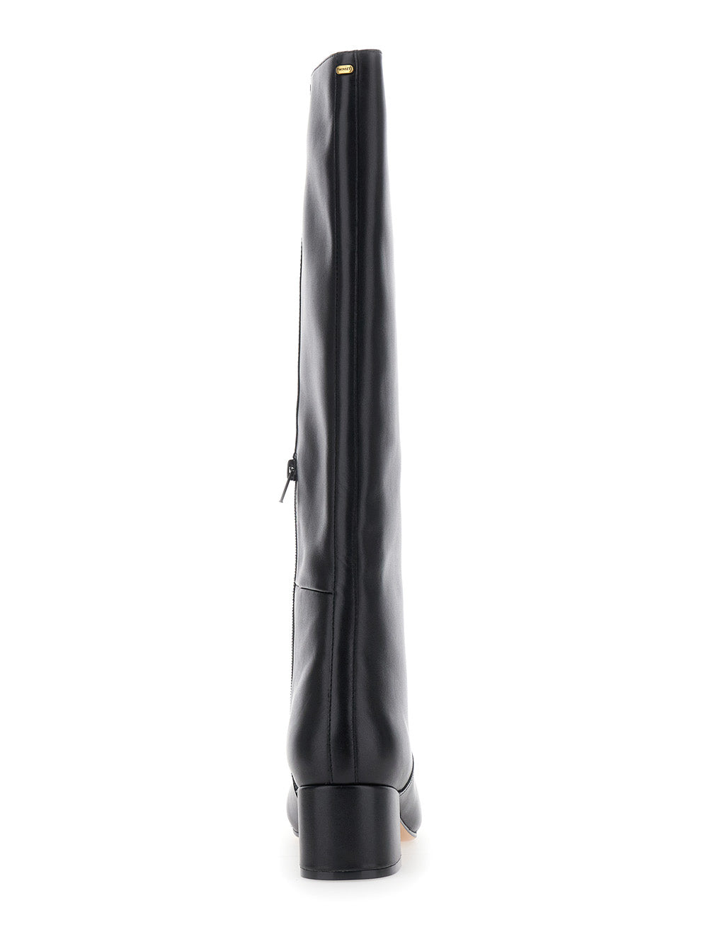 Twinset Leather Block Heel Knee-High Boot — Black, view 4