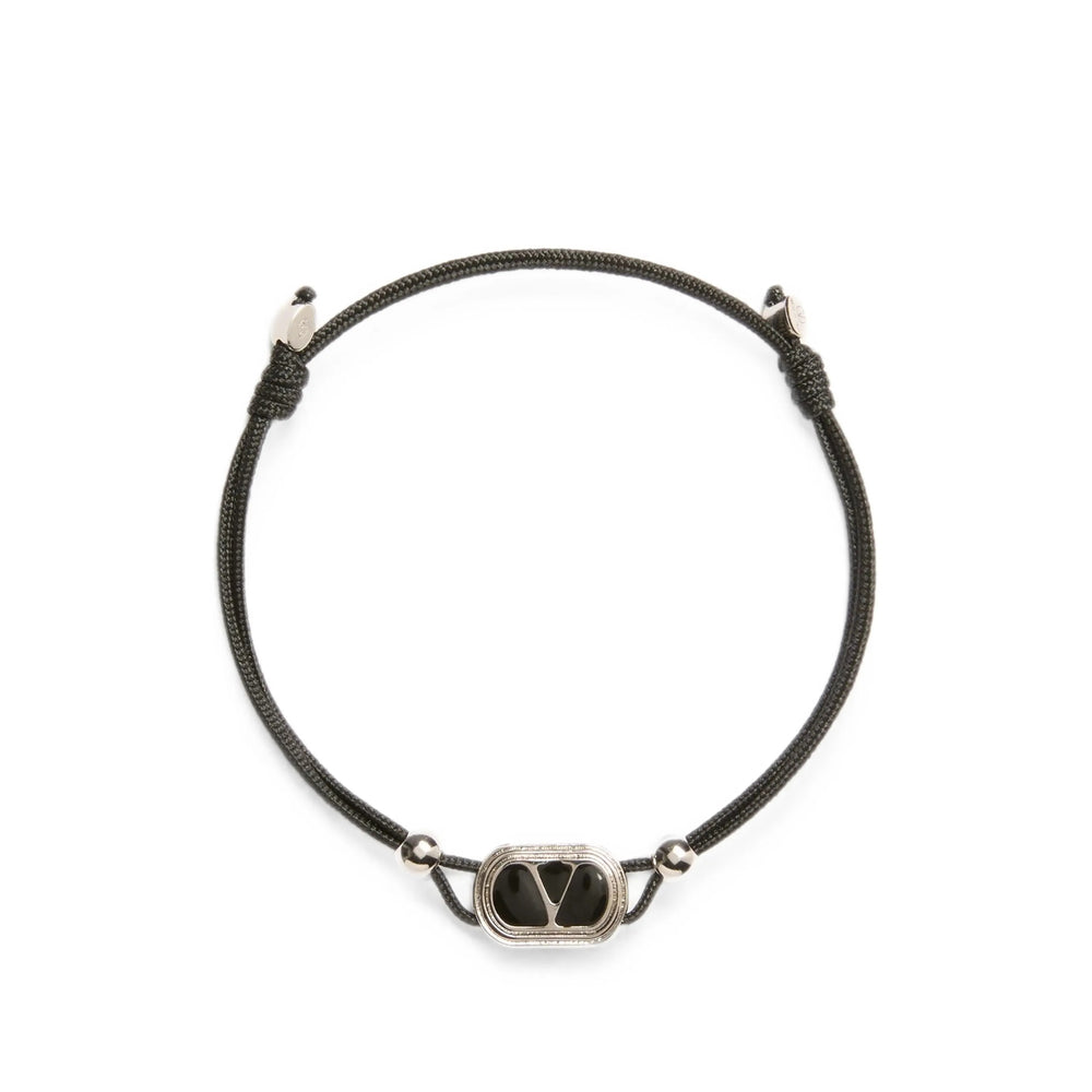 Valentino Garavani Palladium-Tone Logo Bracelet — Black by Valentino Garavani