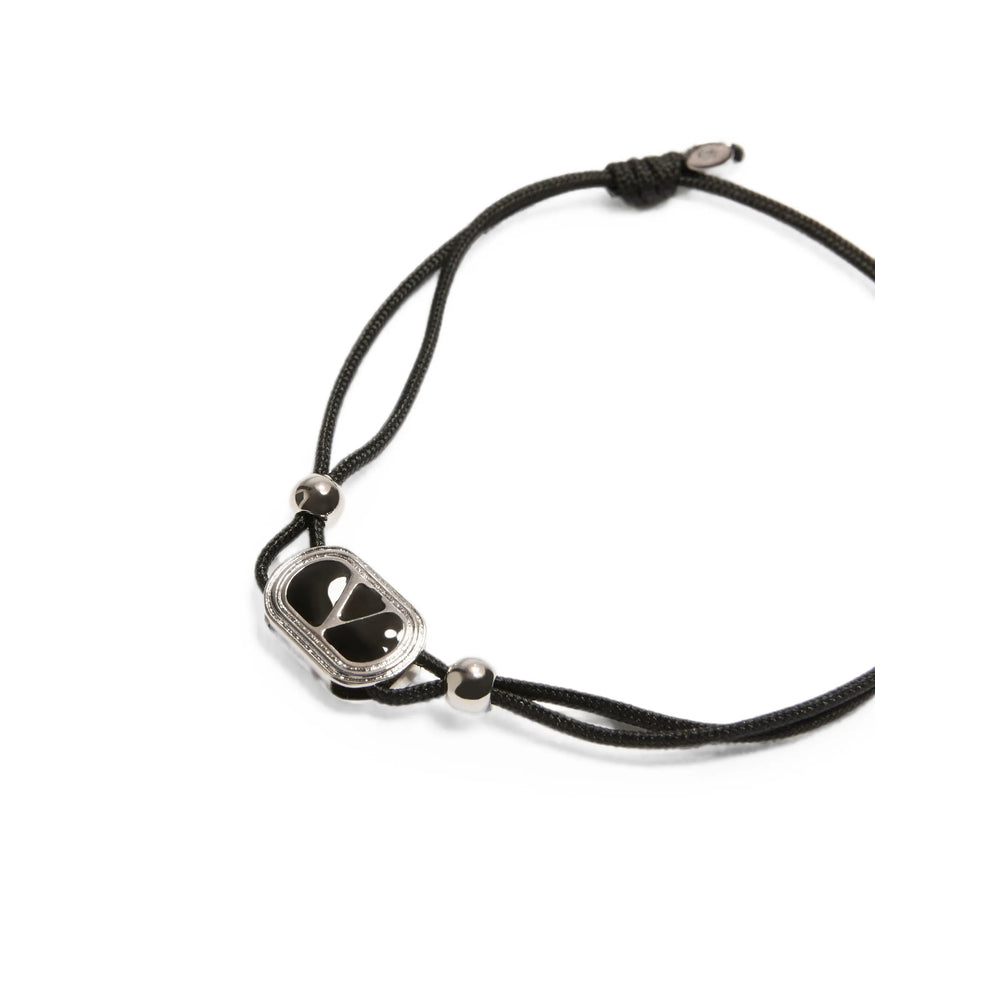 Valentino Garavani Palladium-Tone Logo Bracelet — Black, view 3