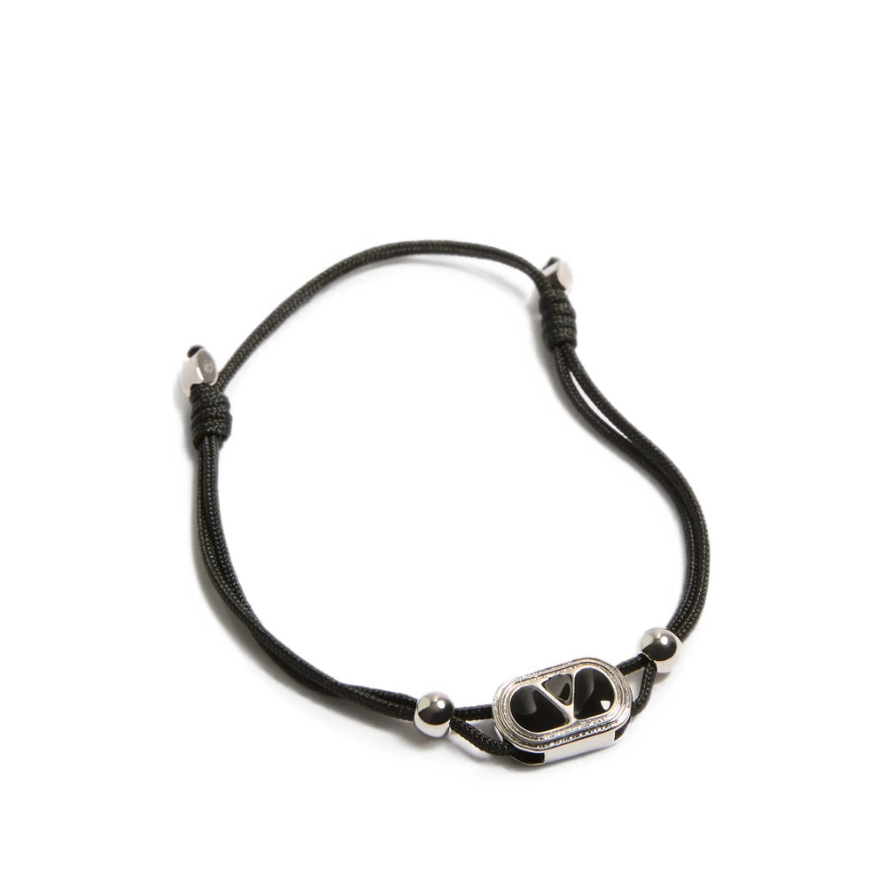 Valentino Garavani Palladium-Tone Logo Bracelet — Black, view 4