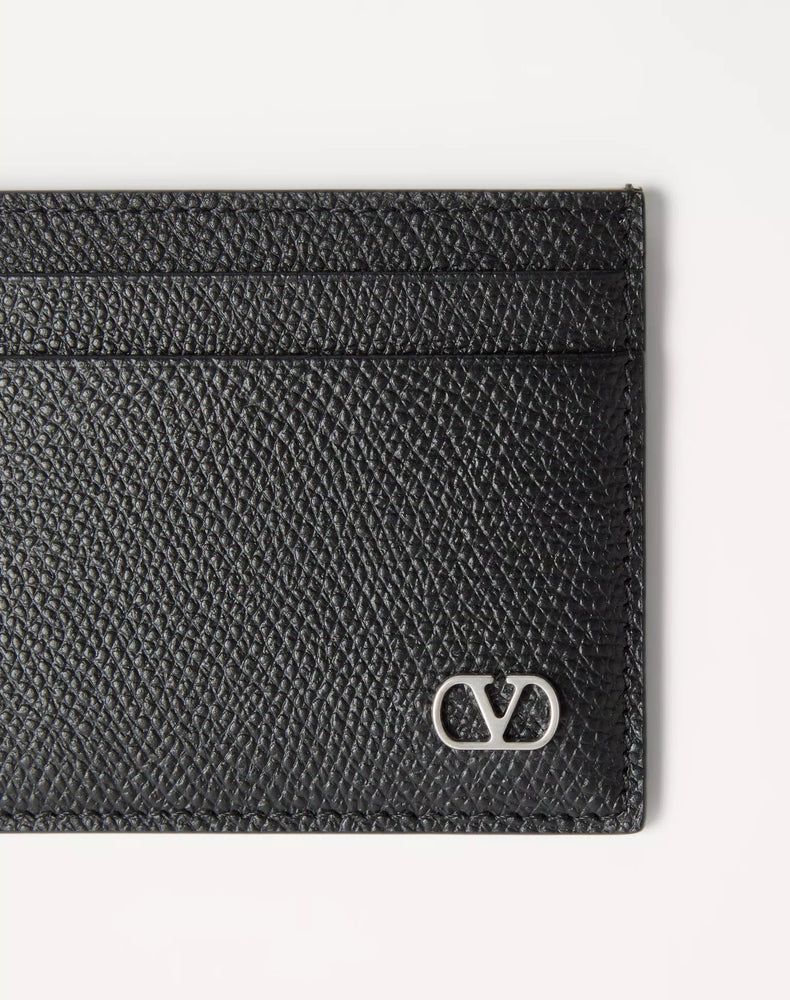 Valentino Garavani Textured Leather Card Case — Black by Valentino Garavani