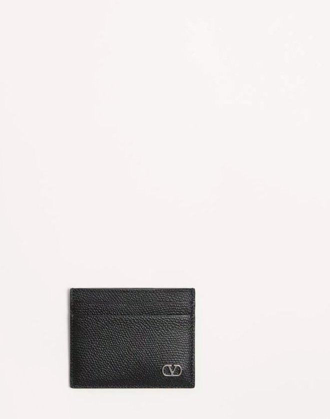 Valentino Garavani Textured Leather Card Case — Black, view 2