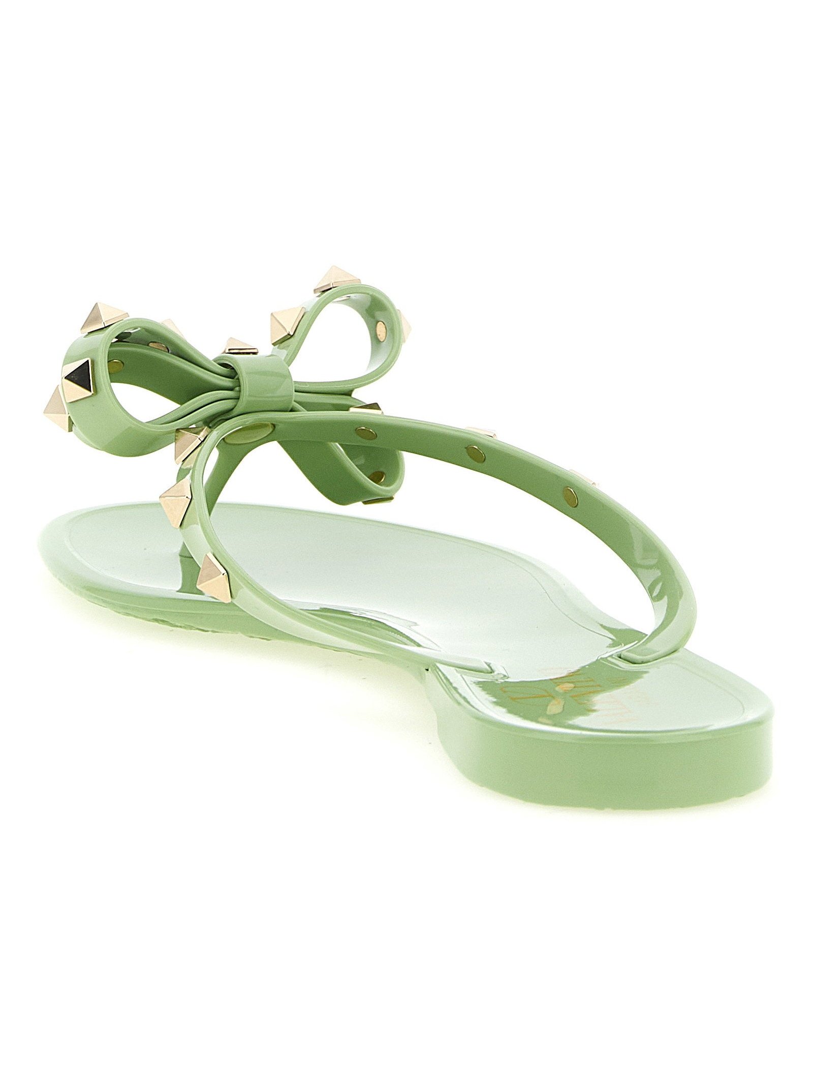 Valentino Garavani Stud-Embellished Thong Sandals — Green, view 3