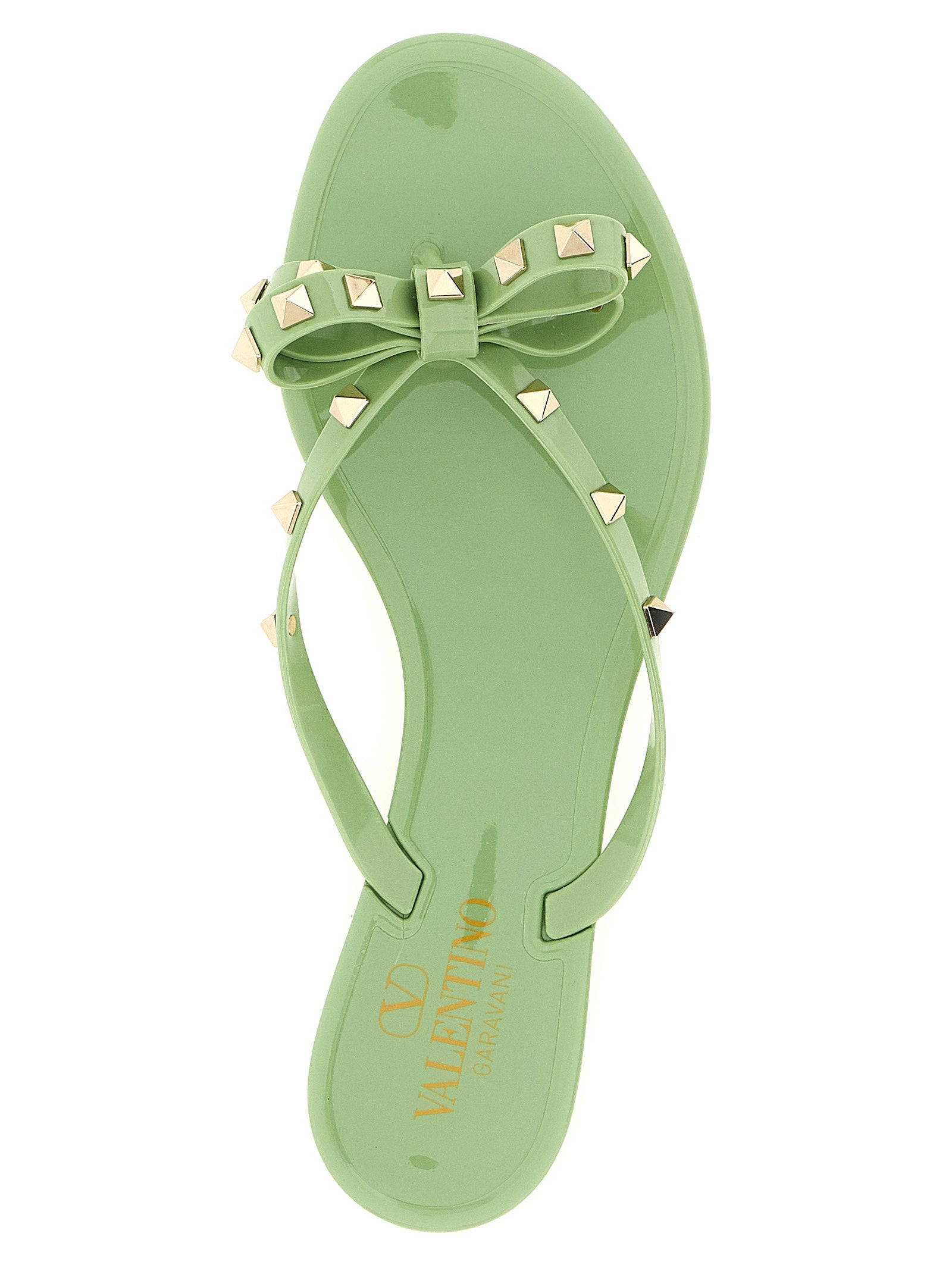 Valentino Garavani Stud-Embellished Thong Sandals — Green, view 4