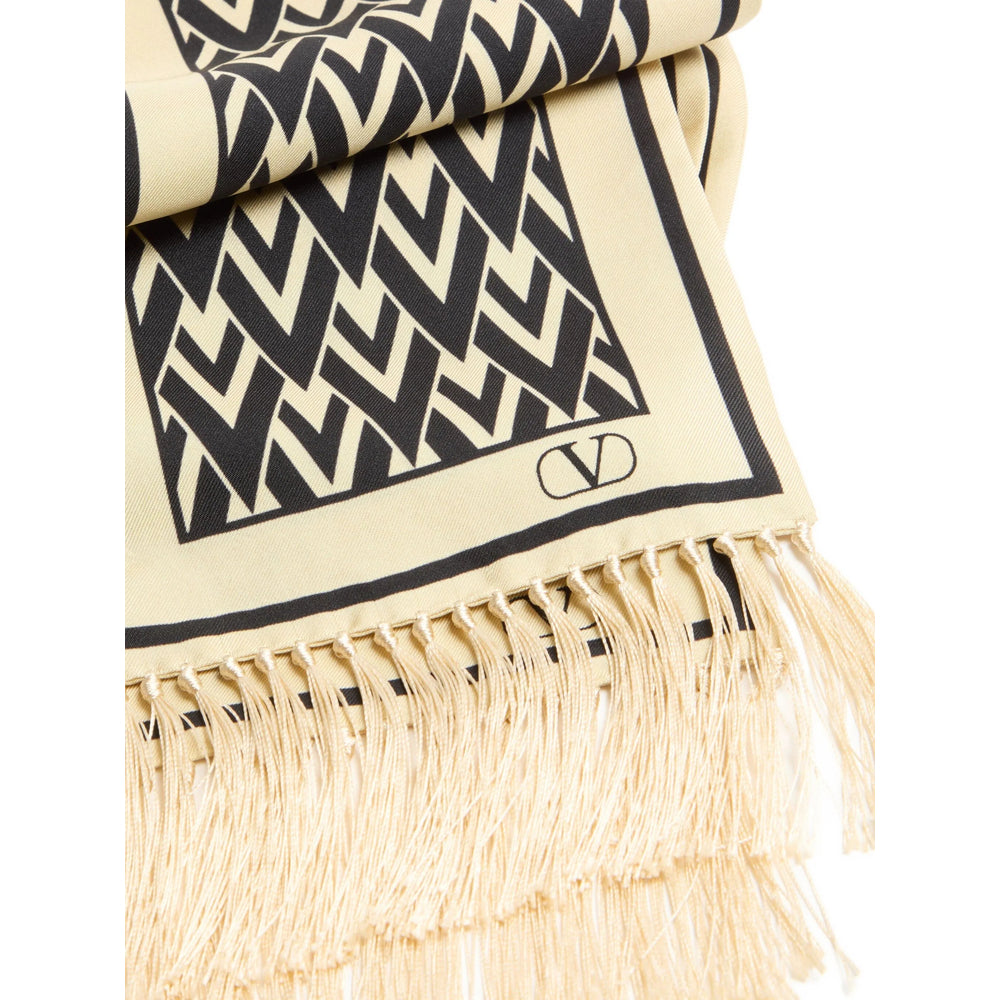 Valentino Garavani Toute la V Print Silk Scarf — Beige, view 2