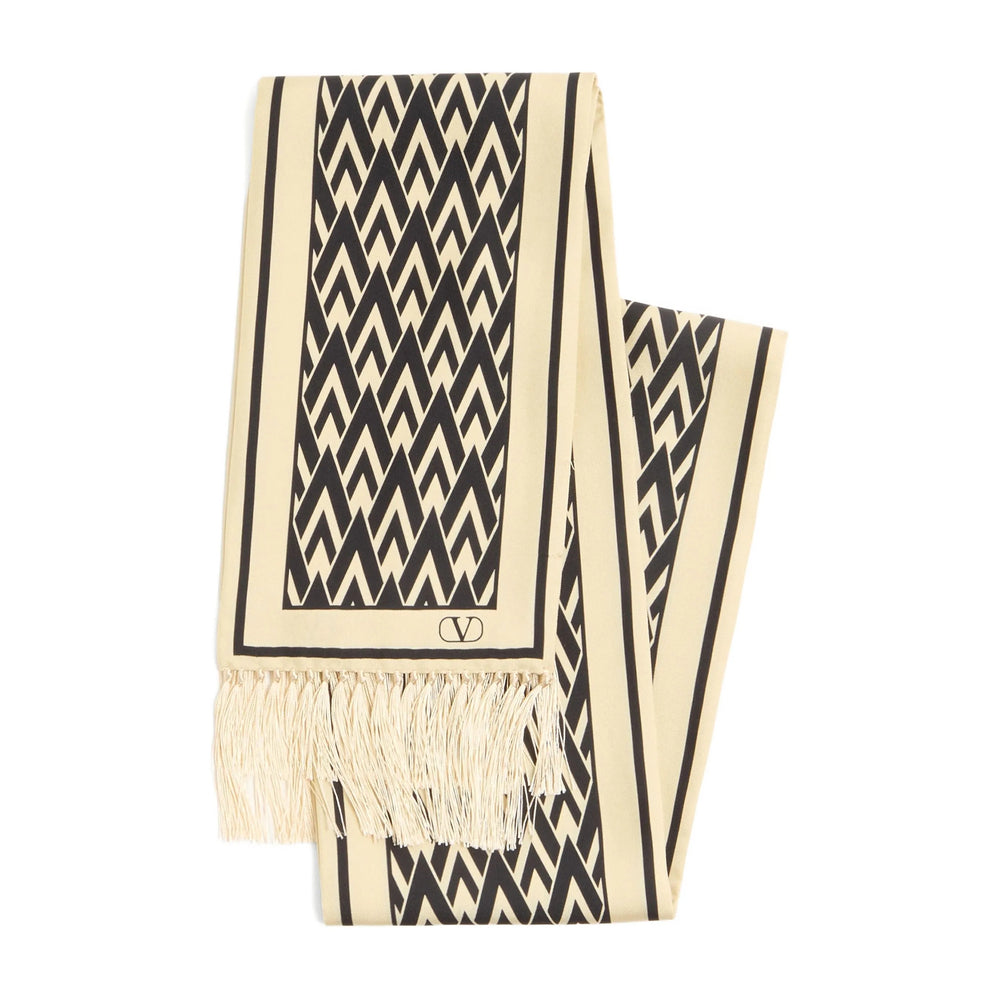 Valentino Garavani Toute la V Print Silk Scarf — Beige, view 3