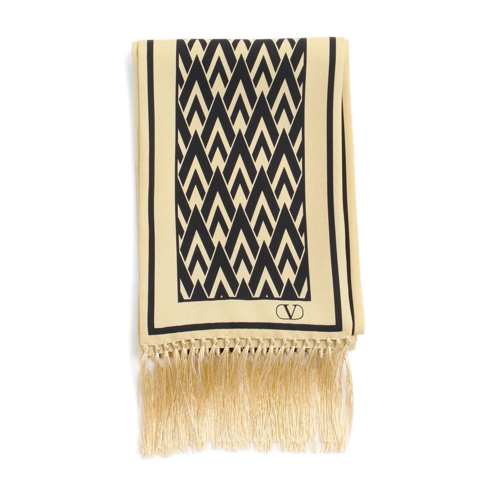 Valentino Garavani Silk Toute la V Print Scarf — Beige by Valentino Garavani