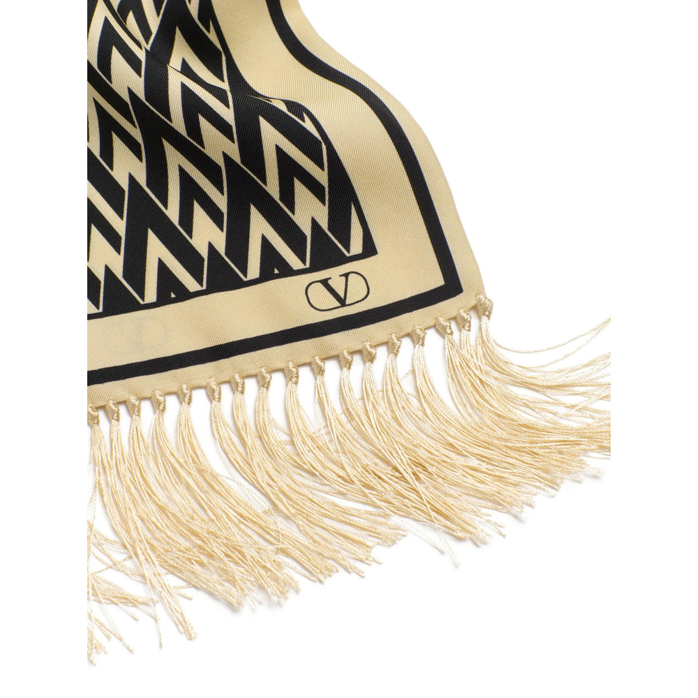 Valentino Garavani Silk Toute la V Print Scarf — Beige, view 2