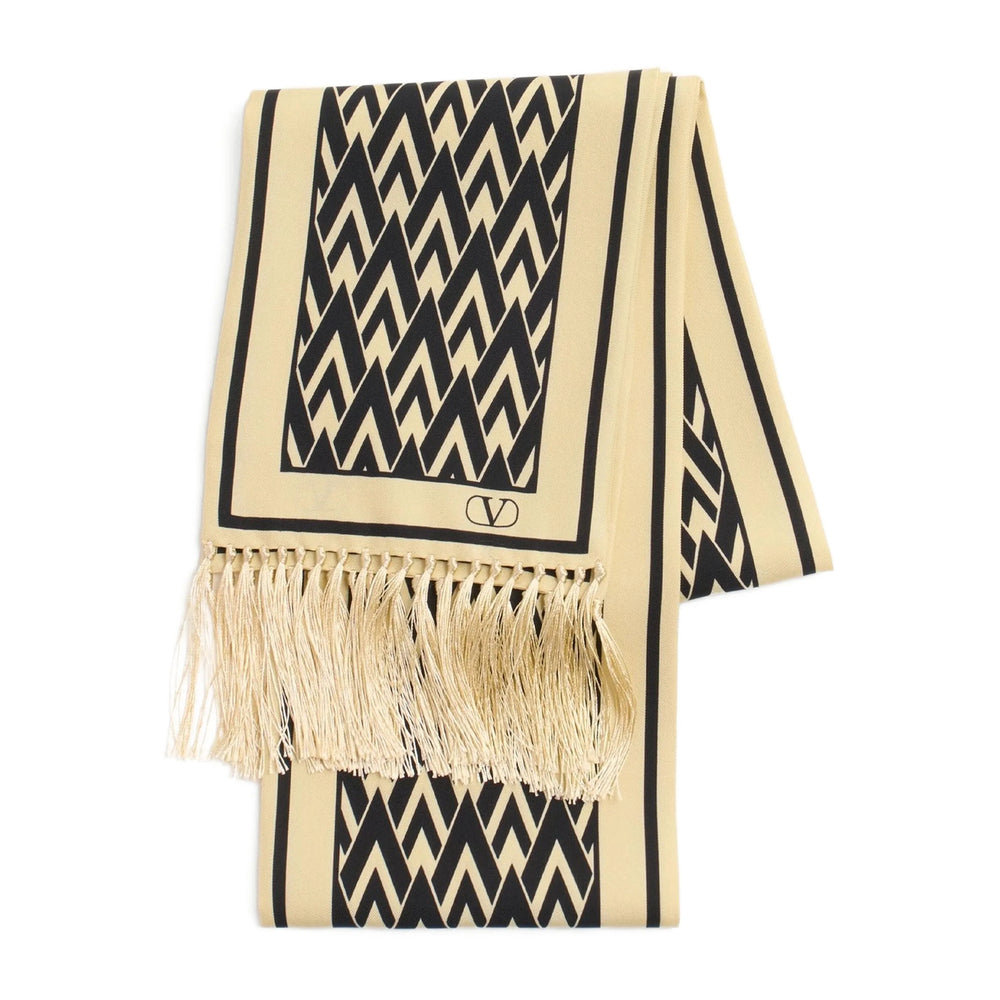 Valentino Garavani Silk Toute la V Print Scarf — Beige, view 3
