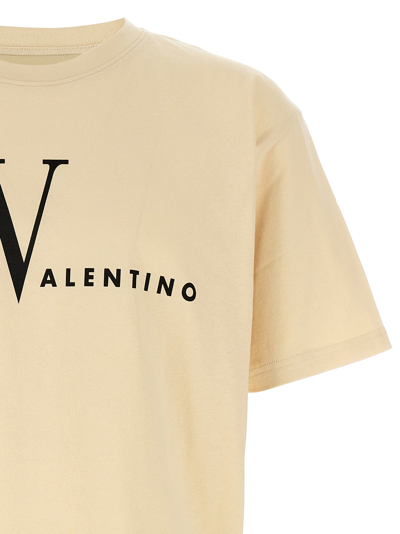 Valentino Garavani Logo-Print Cotton T-Shirt — Beige, view 3
