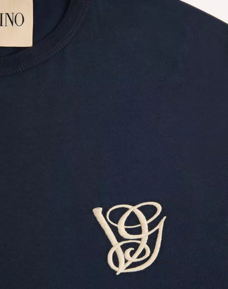 Valentino Garavani Logo-Embroidered T-Shirt — Navy, view 2