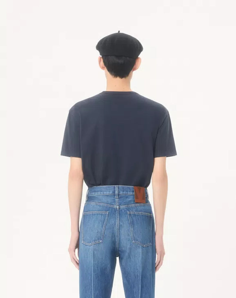 Valentino Garavani Logo-Embroidered T-Shirt — Navy, view 3