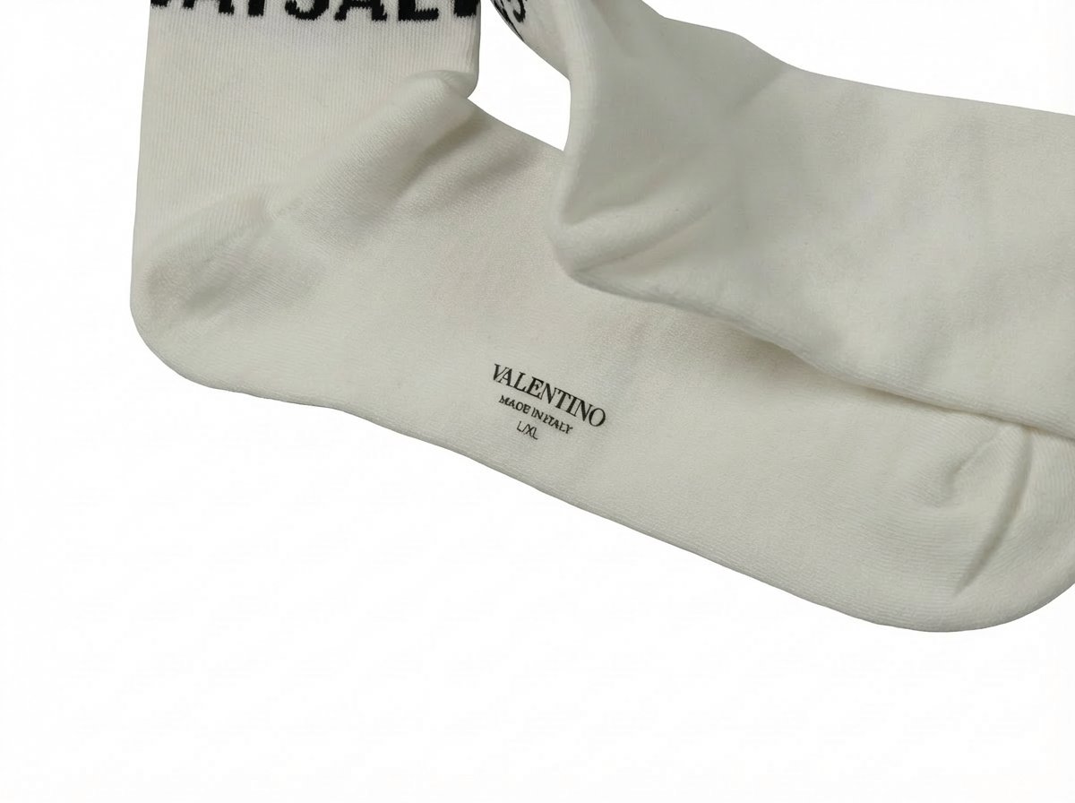 Valentino PV3KI00H4ULI81 Logo-Striped Socks — White, view 2