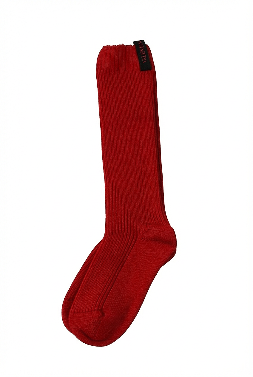 Valentino SV0KI00P5RC157 Ribbed Knit Socks — Red, view 3