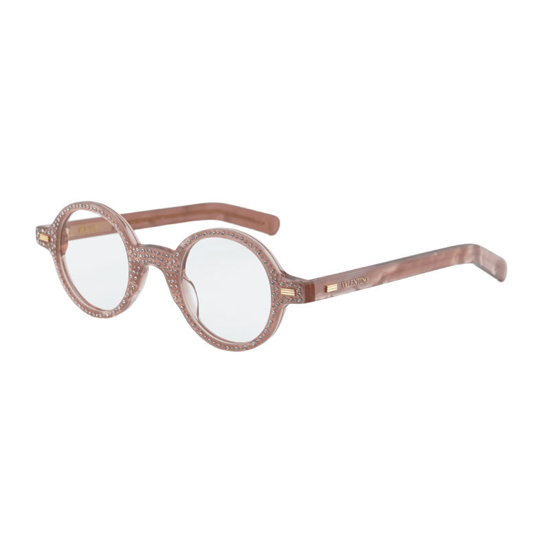 Valentino VLX-185B Round Full Rim with Beaded Frame Eyeglasses — Pink by Valentino