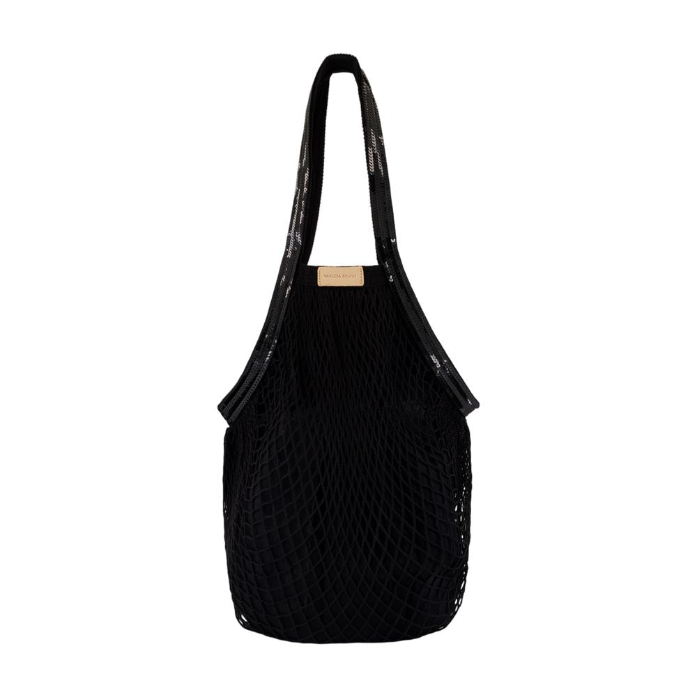 Vanessa Bruno Mesh Cotton Shoulder Bag — Black, view 2