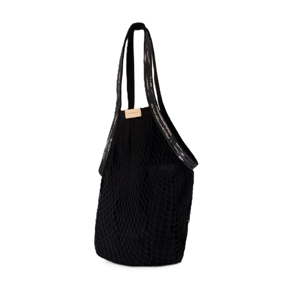 Vanessa Bruno Mesh Cotton Shoulder Bag — Black, view 3