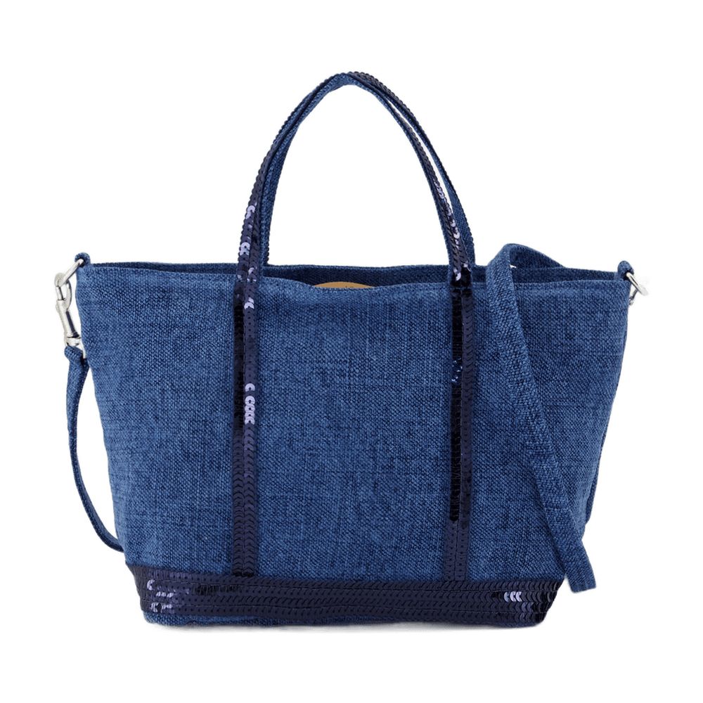 Vanessa Bruno Linen with Sequined Trim Tote Bag — Blue, view 2
