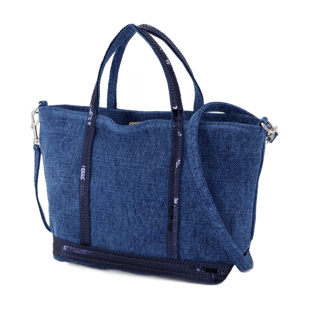 Vanessa Bruno Linen with Sequined Trim Tote Bag — Blue, view 3