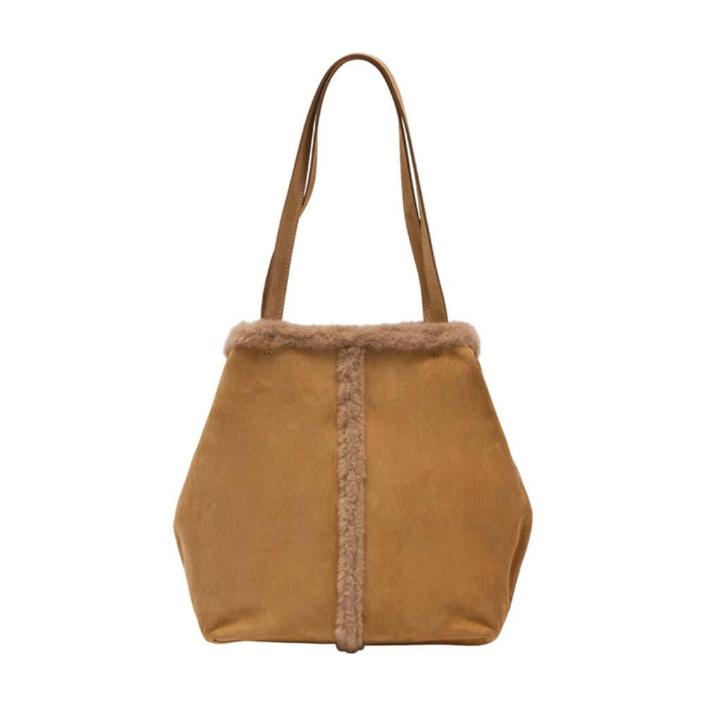 Vanessa Bruno Shearling-Trimmed Calfskin Tote Bag — Brown by Vanessa Bruno
