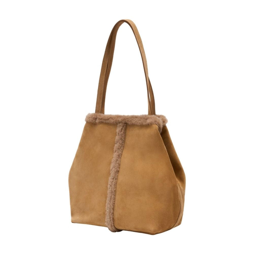 Vanessa Bruno Shearling-Trimmed Calfskin Tote Bag — Brown, view 2