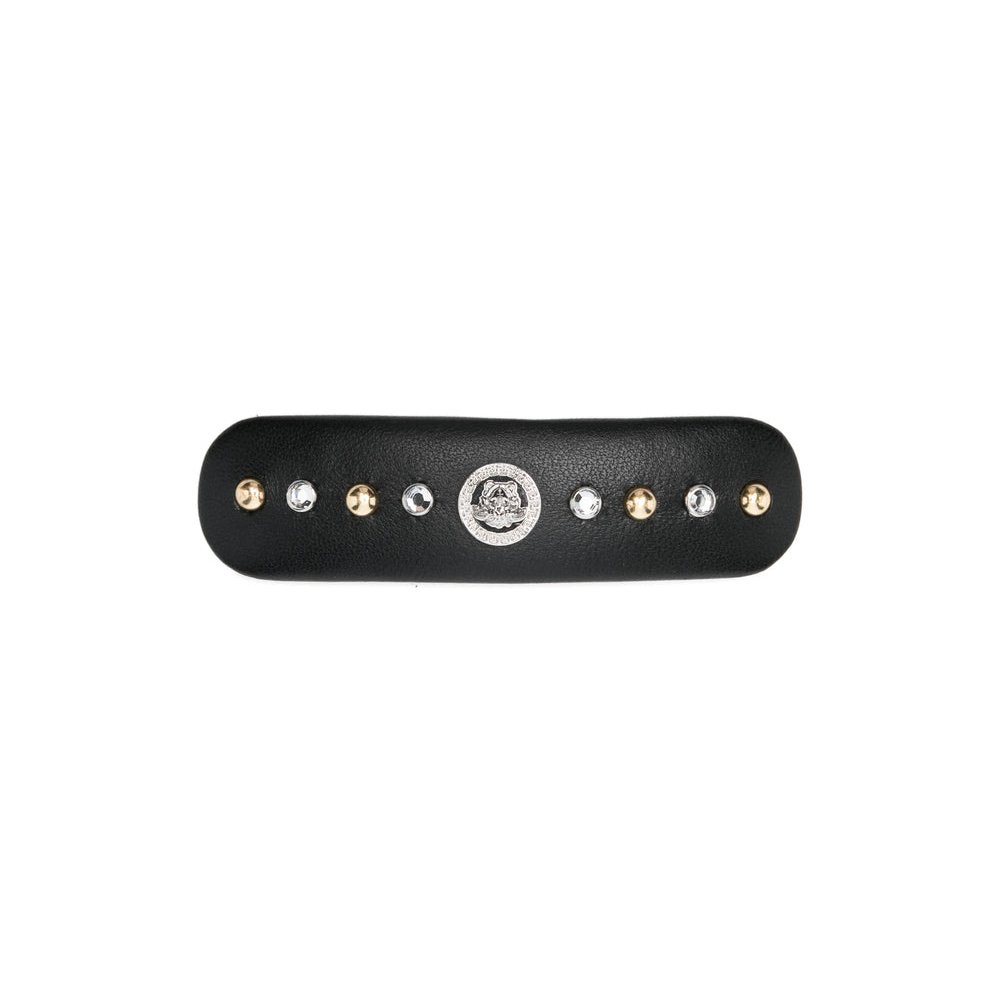 Versace Medusa-Embellished Calf Leather Hair Clip — Black by Versace
