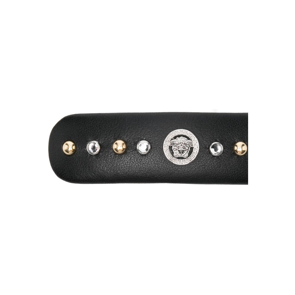 Versace Medusa-Embellished Calf Leather Hair Clip — Black, view 3