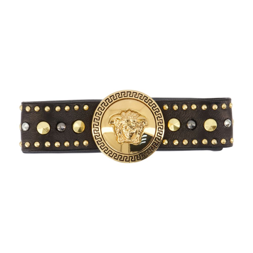 Versace Leather with Gold-Tone Hardware Hair Clip — Black, view 2