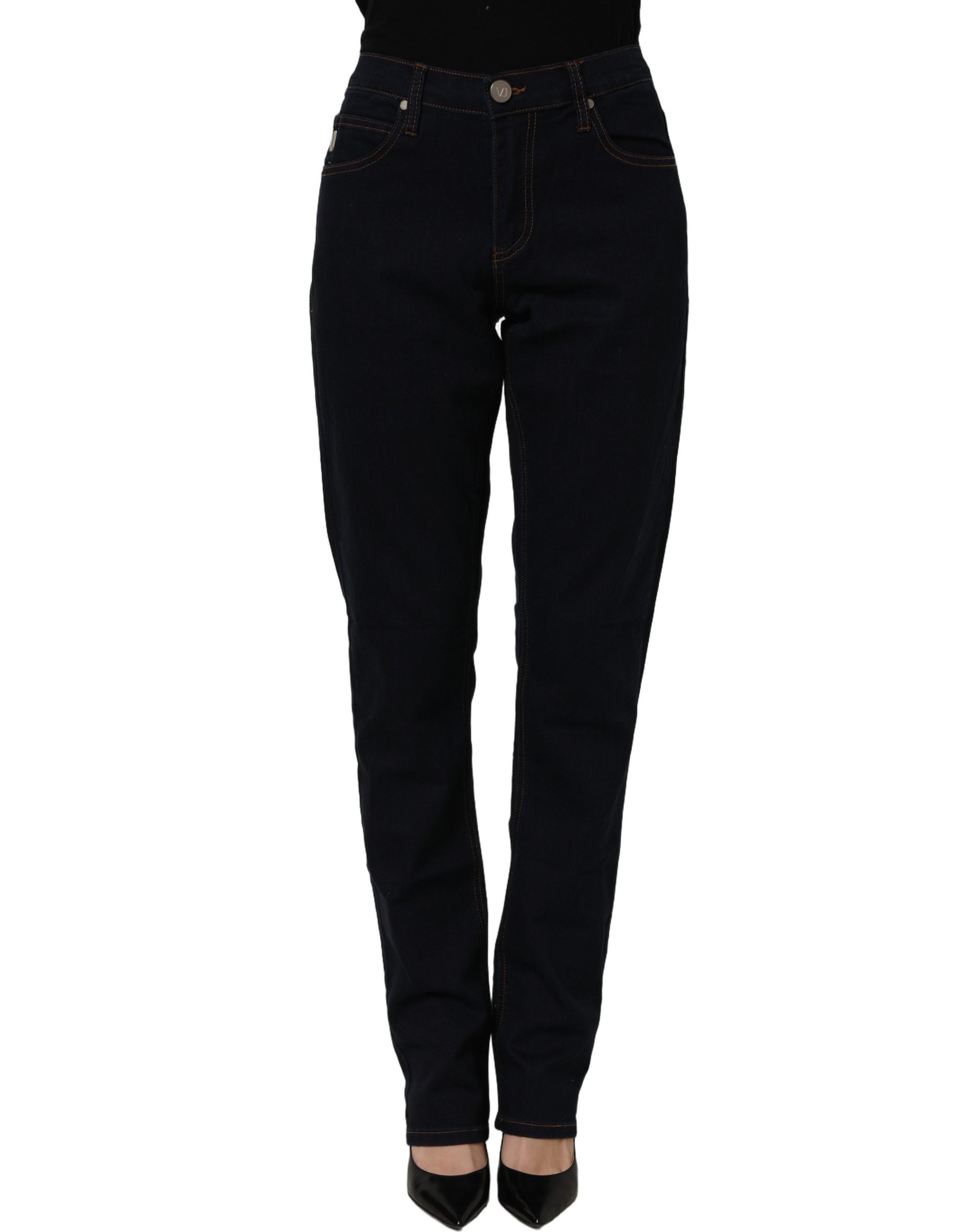 Versace Jeans Couture High-Waist Skinny Denim Jeans — Navy, view 3