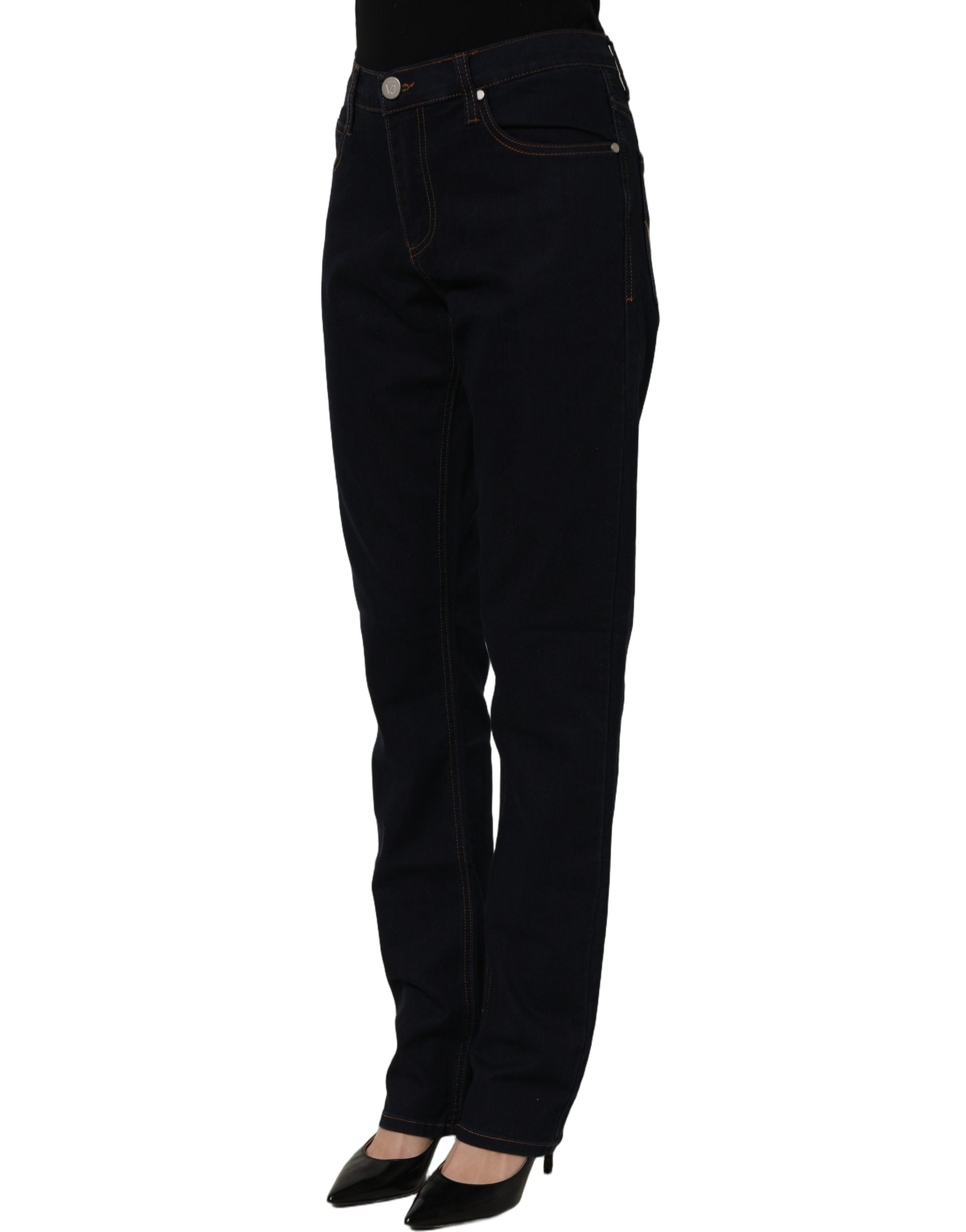 Versace Jeans Couture High-Waist Skinny Denim Jeans — Navy, view 4