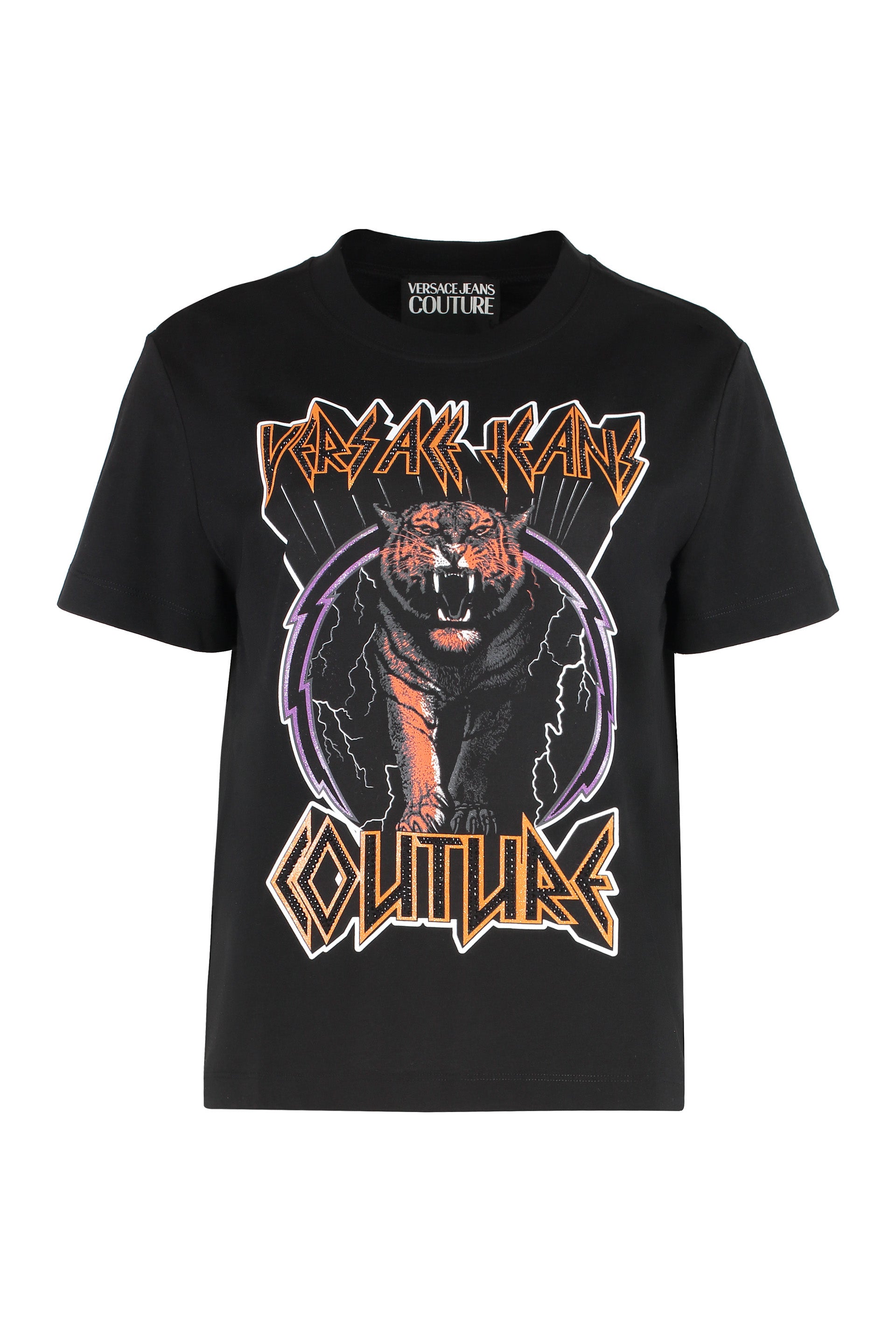 Versace Jeans Couture Graphic Tiger Logo Cotton T-shirt — Black by Versace Jeans Couture