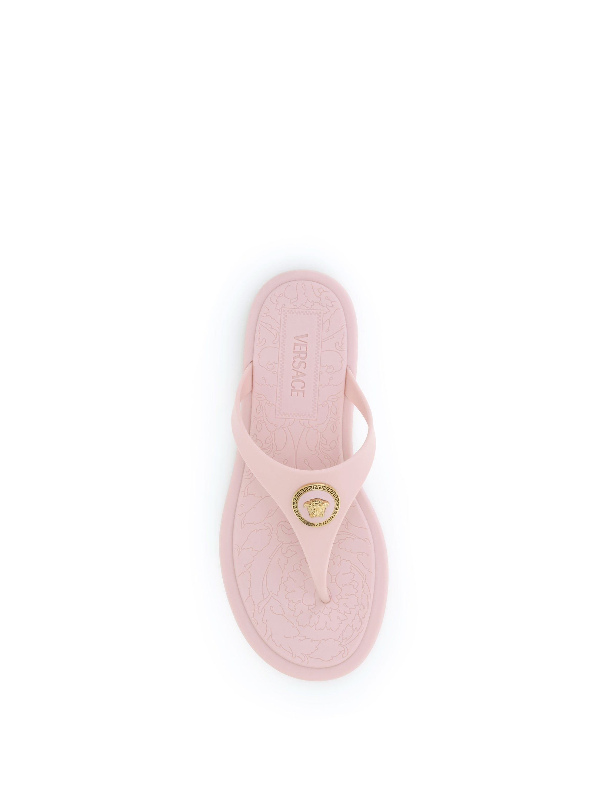 Versace Rubber Thong with Medusa Appliqué Sandals — Pink, view 4