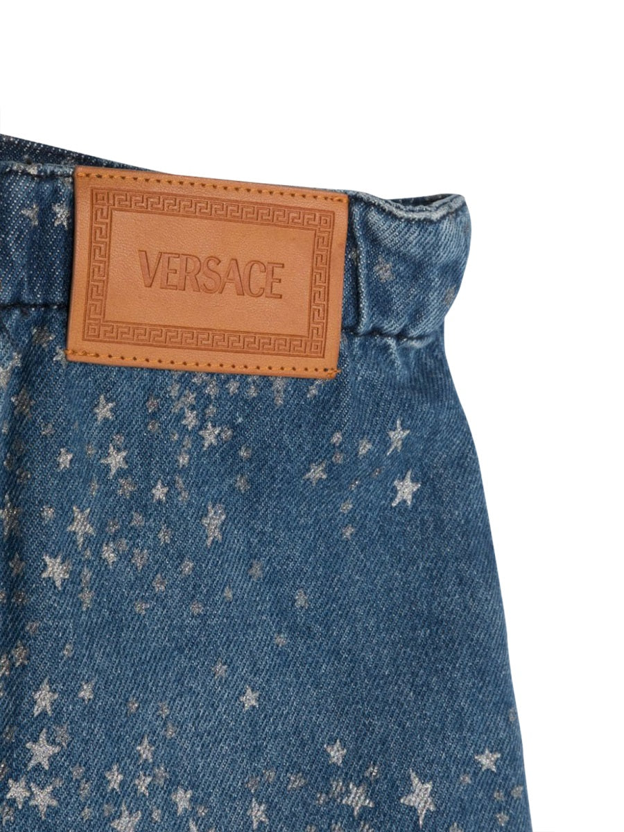 Versace Glitter Denim Cotton Skirt — Blue, view 2