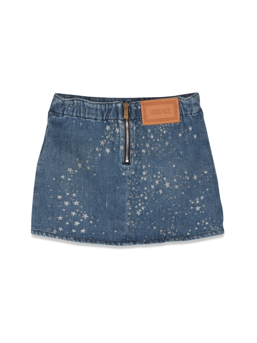 Versace Glitter Denim Cotton Skirt — Blue, view 3