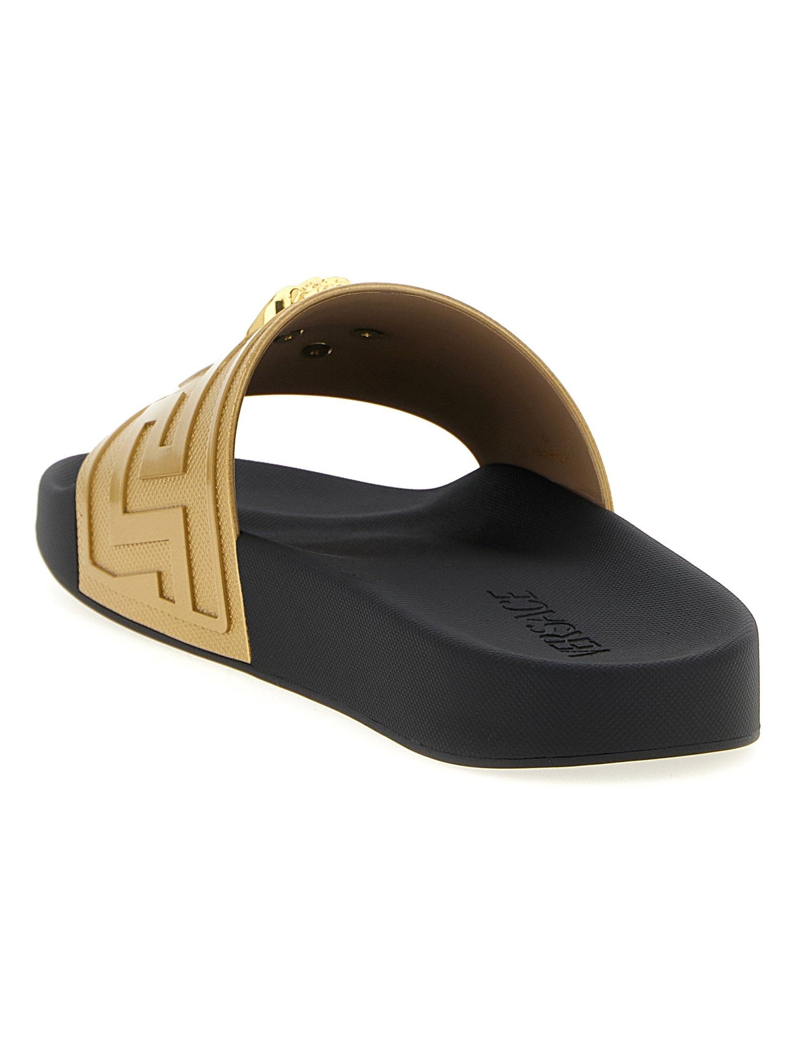 Versace Metal Medusa Logo Slides — Tan, view 3