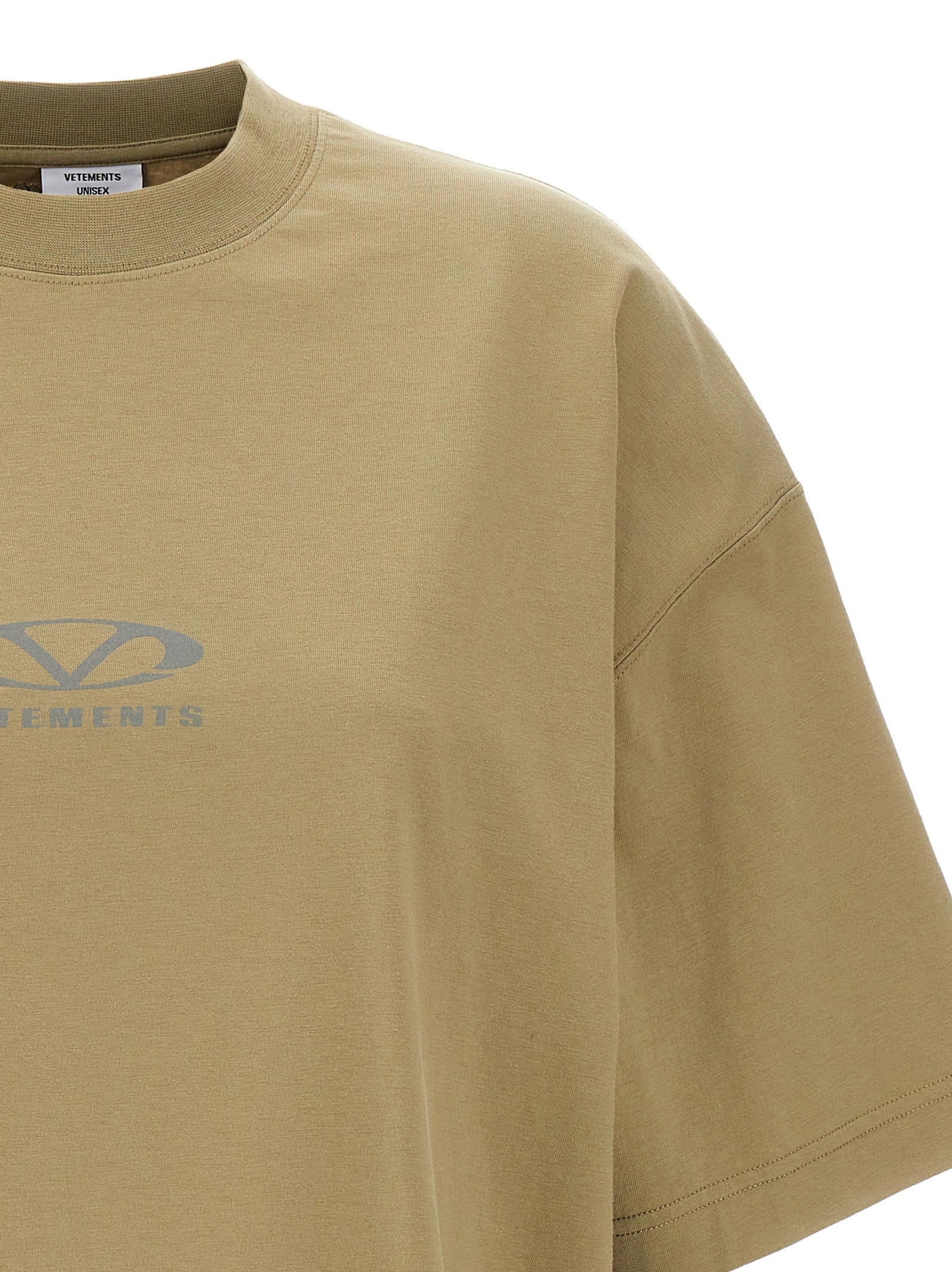 Vetements Logo-Print Cotton T-Shirt — Beige, view 3